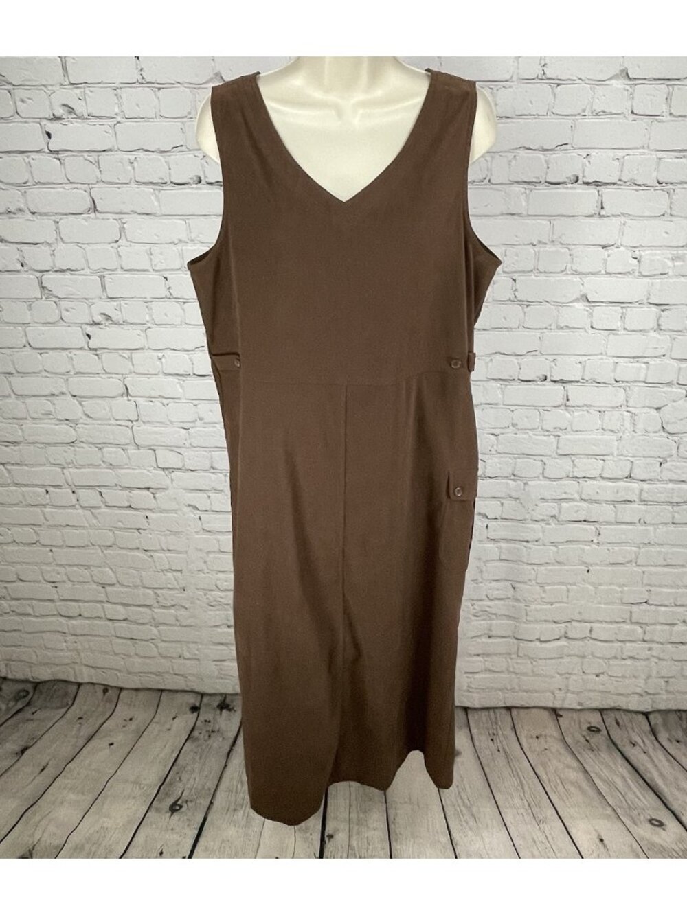 Cambridge Country Brown Sleeveless V Neck Cargo Pocket Shift Dress Size Large L